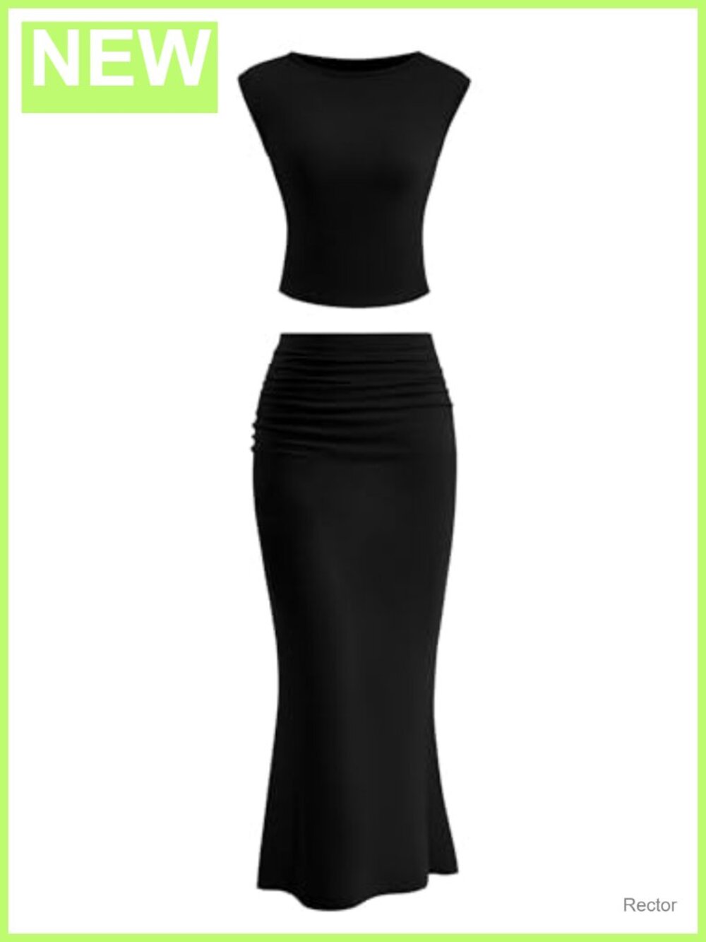 Two Piece Skirt Set Women Bodycon Crop Top Ruched Long Skirt Summer Outfit